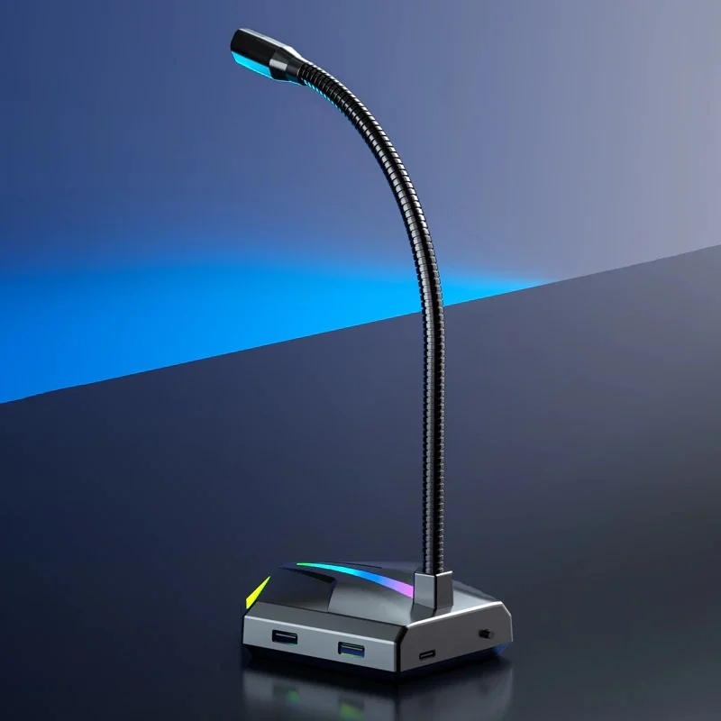 مايكروفون مكتبي H1 USB بإضاءة RGB وموزع USB بثلاثة منافذ ومخرج AUX 3.5 مم - Image 15