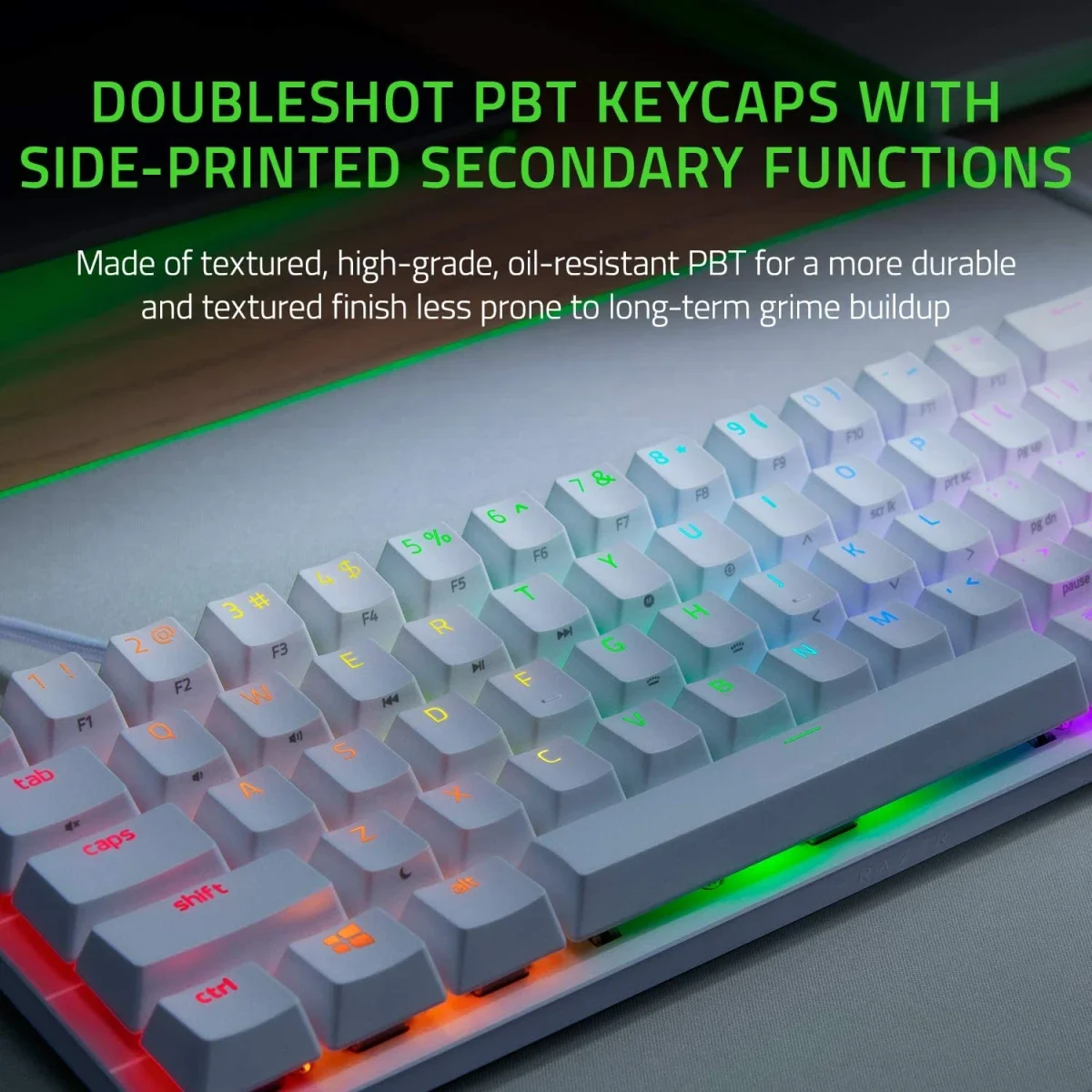 لوحة مفاتيح ألعاب Razer Huntsman Mini 60% بمفاتيح بصرية ميكانيكية نقرية Red Switch إصدار Mercury - Thumbnail 3