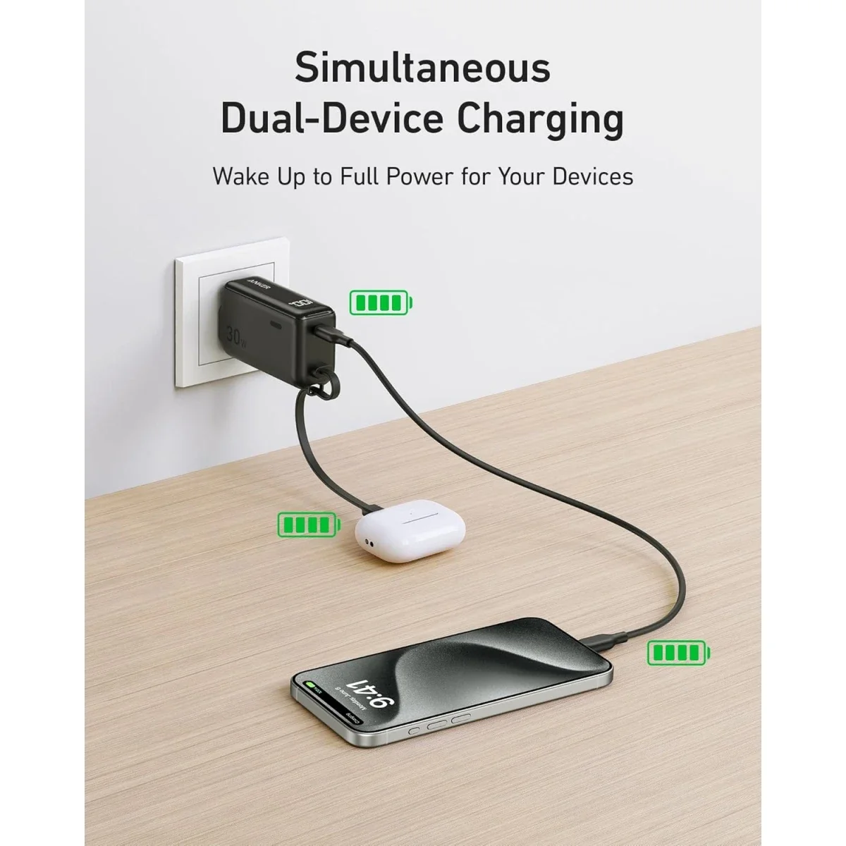 باور بانك Anker A1636H11 سعة 5000mAh 3 في 1 مع كابل USB-C مدمج وقابس AC قابل للطي وشحن 30W - أسود - Thumbnail 6