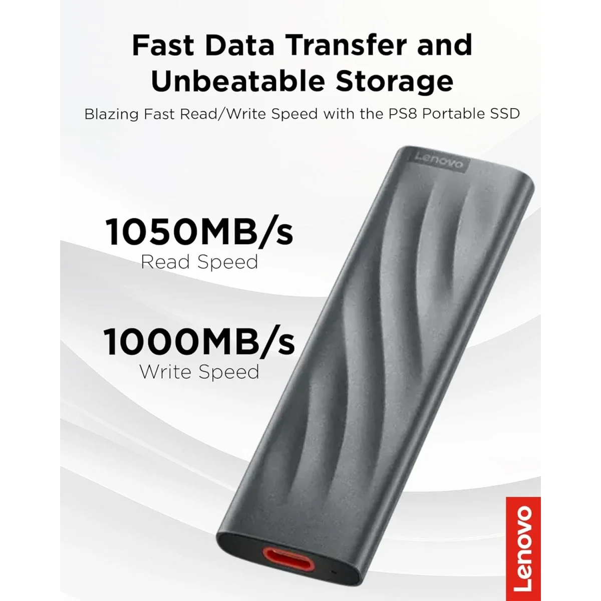 وحدة SSD خارجية محمولة Lenovo PS8 سعة 1 تيرابايت USB 3.2 Gen 2، رمادي عاصف - Thumbnail 3