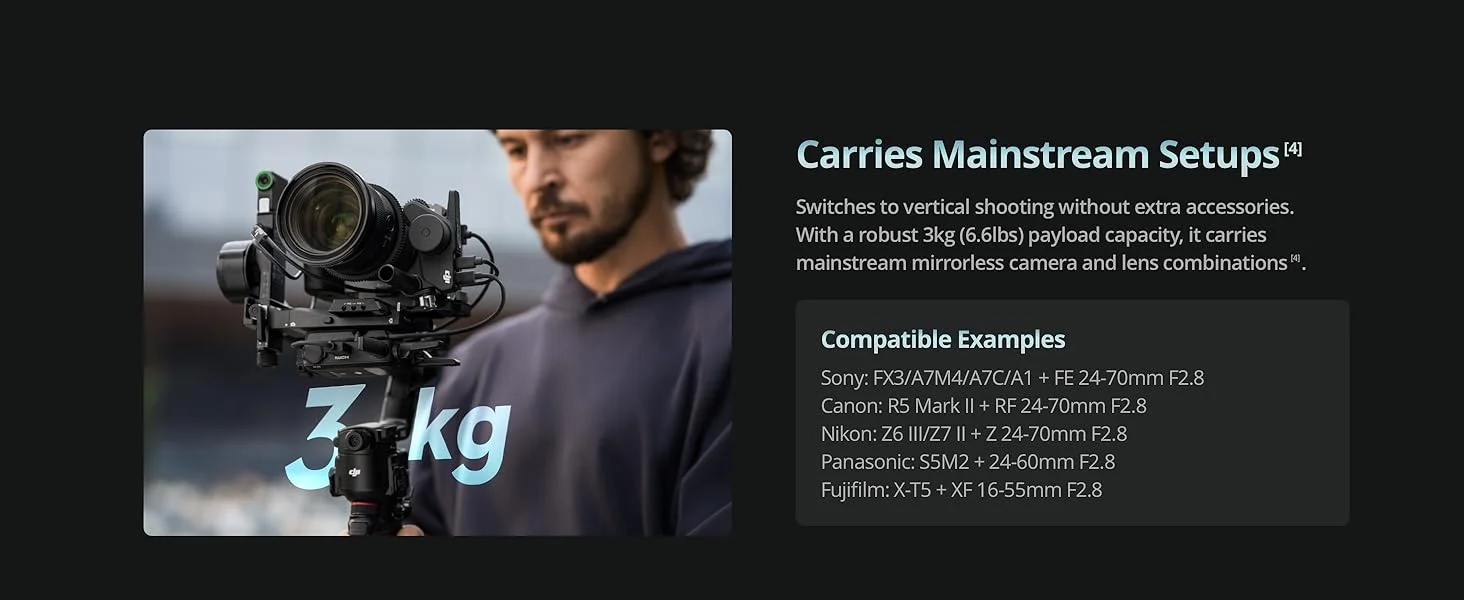 مثبت كاميرا DJI RS 5 كومبو مع وحدة تتبع بالذكاء الاصطناعي ومقبض حقيبة، أسود - Image 11