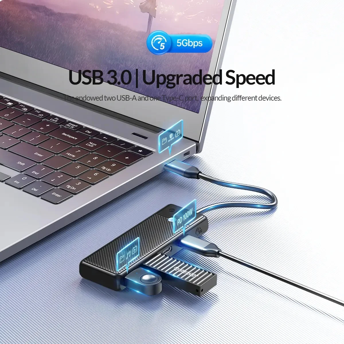 موزع USB-C ORICO PAPW2AC-C3 سلسلة PW بأربعة منافذ USB 3.0 وUSB-C PD، وردي - Image 5