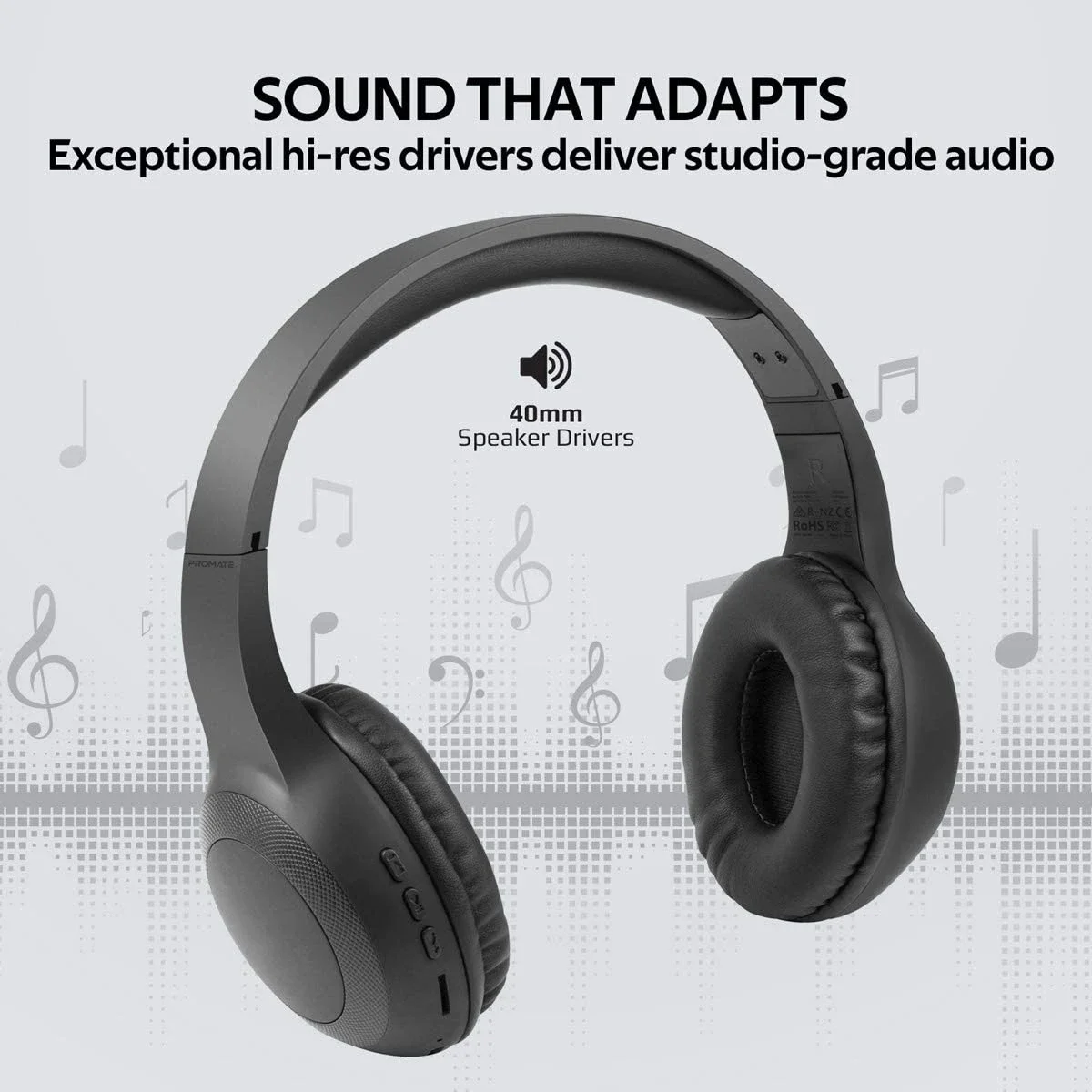 Promate LaBoca Wired & Wireless Bluetooth 5.0 Headphones with Deep Bass, MicroSD Playback, Built-In Mic and 5H Playtime - Black - Thumbnail 3