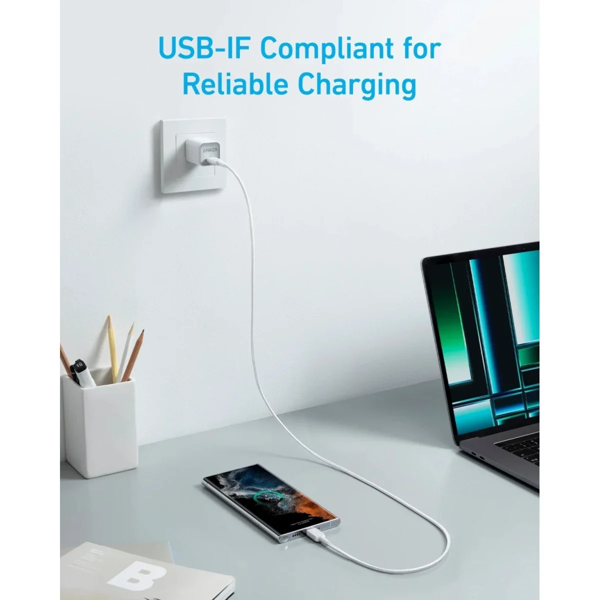 كابل Anker 322 USB-C إلى USB-C للشحن السريع ونقل البيانات 0.9 متر 60 واط - أبيض - Thumbnail 7