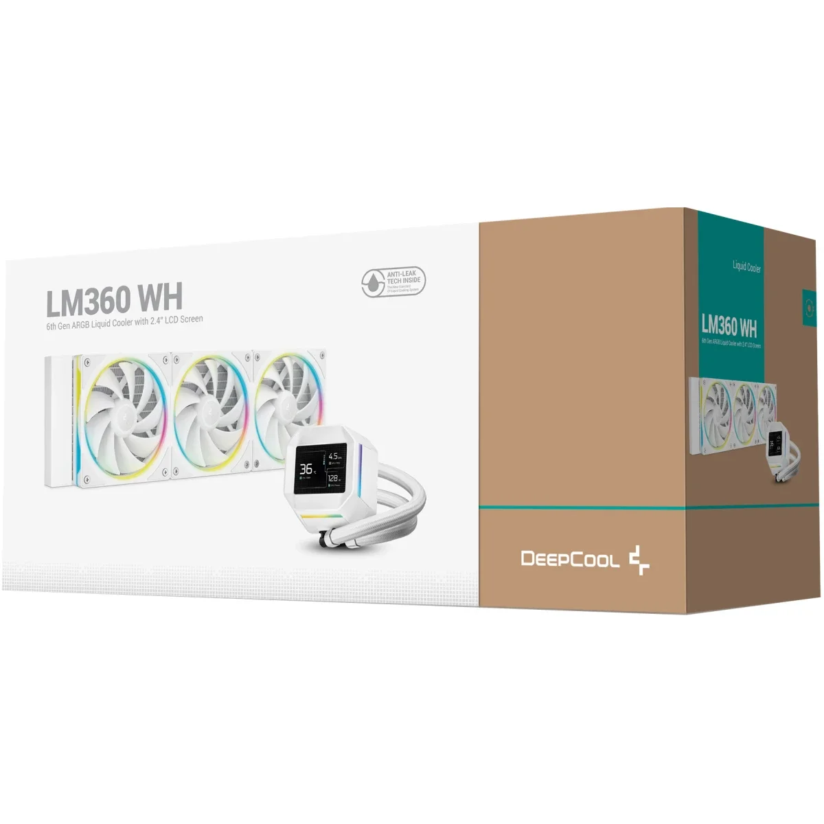 DeepCool LM360 ARGB 360mm Liquid CPU Cooler with 2.4 Inch IPS Display, MP4 Support, Gen 6 Pump 3400RPM - White - Image 1