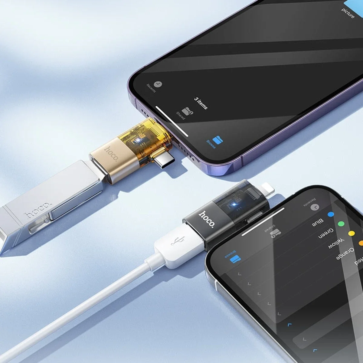 محول HOCO UA36E OTG 2 في 1 من Type-C/iP إلى USB-A بسرعة 480Mbps أسود - Image 4