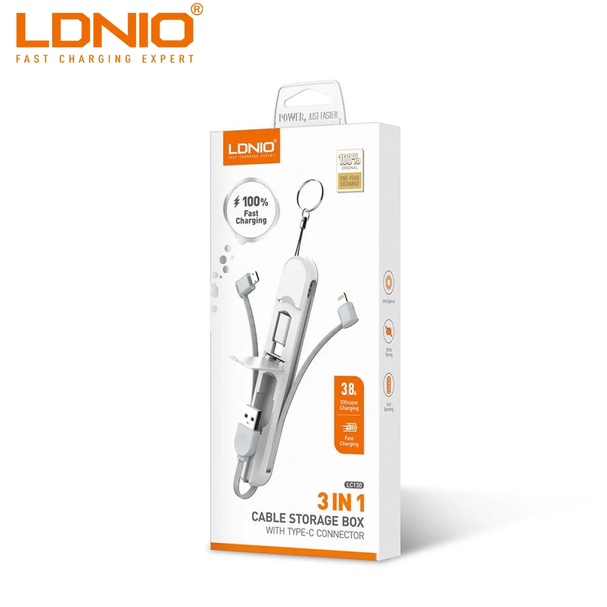 LDNIO LC130 3-in-1 USB Charging Cable 3.8A for Micro USB, Type-C & iPhone