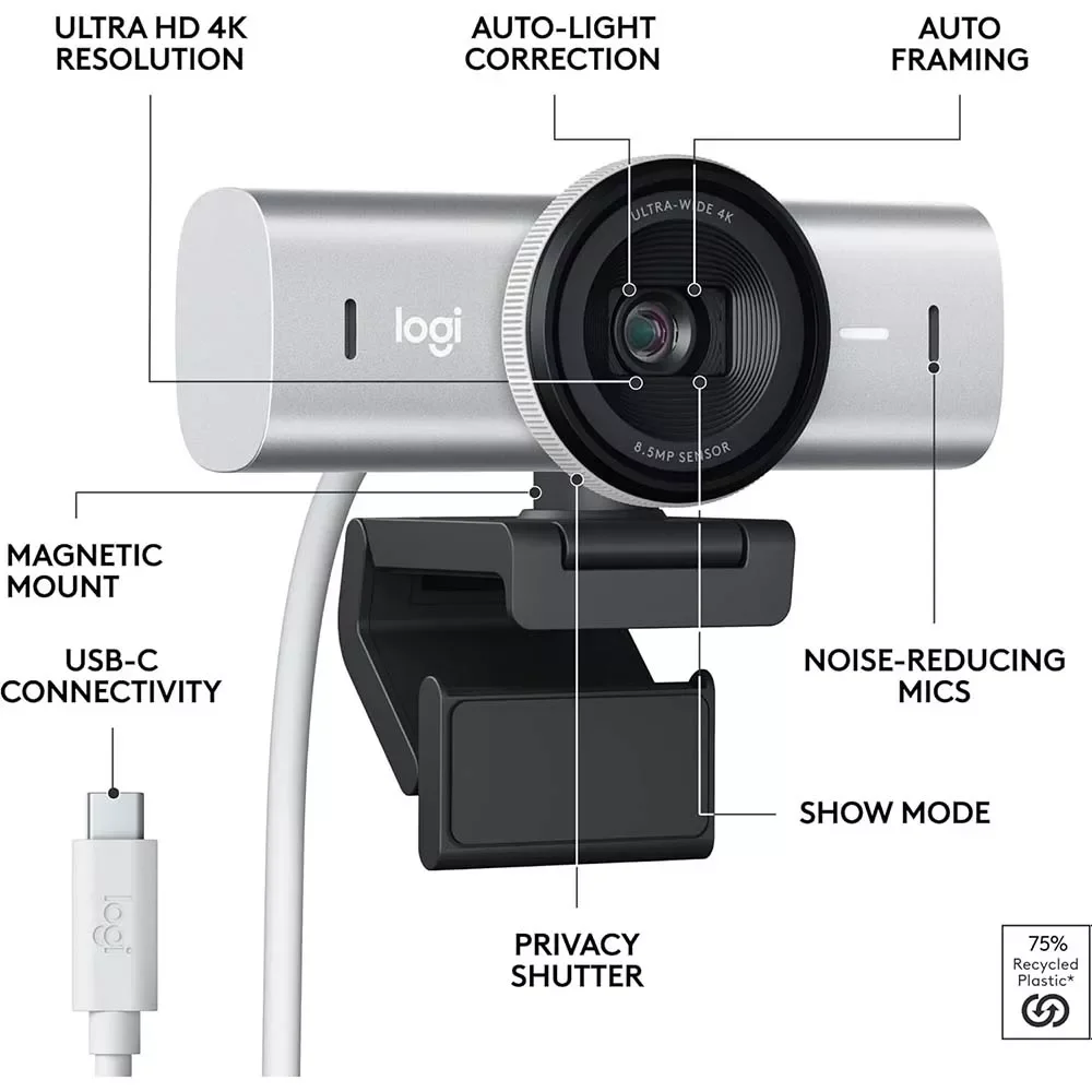 كاميرا ويب Logitech MX Brio بدقة Ultra HD 4K موديل 960-001554 - Thumbnail 2