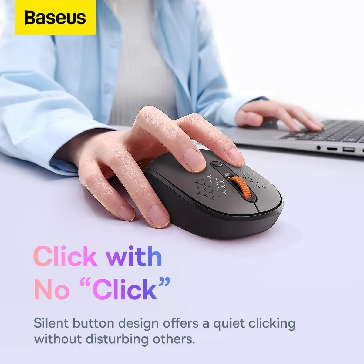 ماوس Baseus F01B لاسلكي ثلاثي الوضع بأزرار صامتة ودقة 800/1000/1600 DPI، رمادي - Image 4