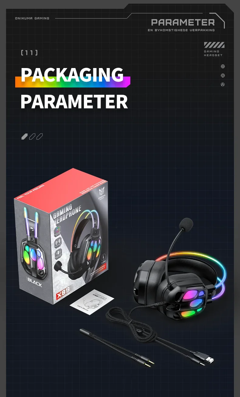 ONIKUMA X89 Gaming Headset with 3.5mm Jack, Surround Sound and RGB Lighting - Black - Thumbnail 22