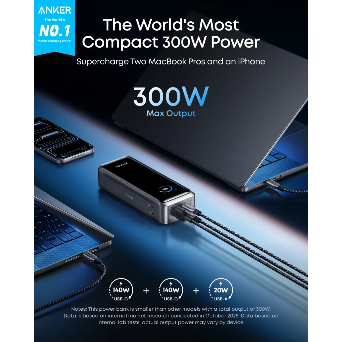 Anker Prime 26K A110A Power Bank, 300W Output, 140W Fast Charging, 250W Input, Smart Display & App Control, TSA-Approved - Image 3