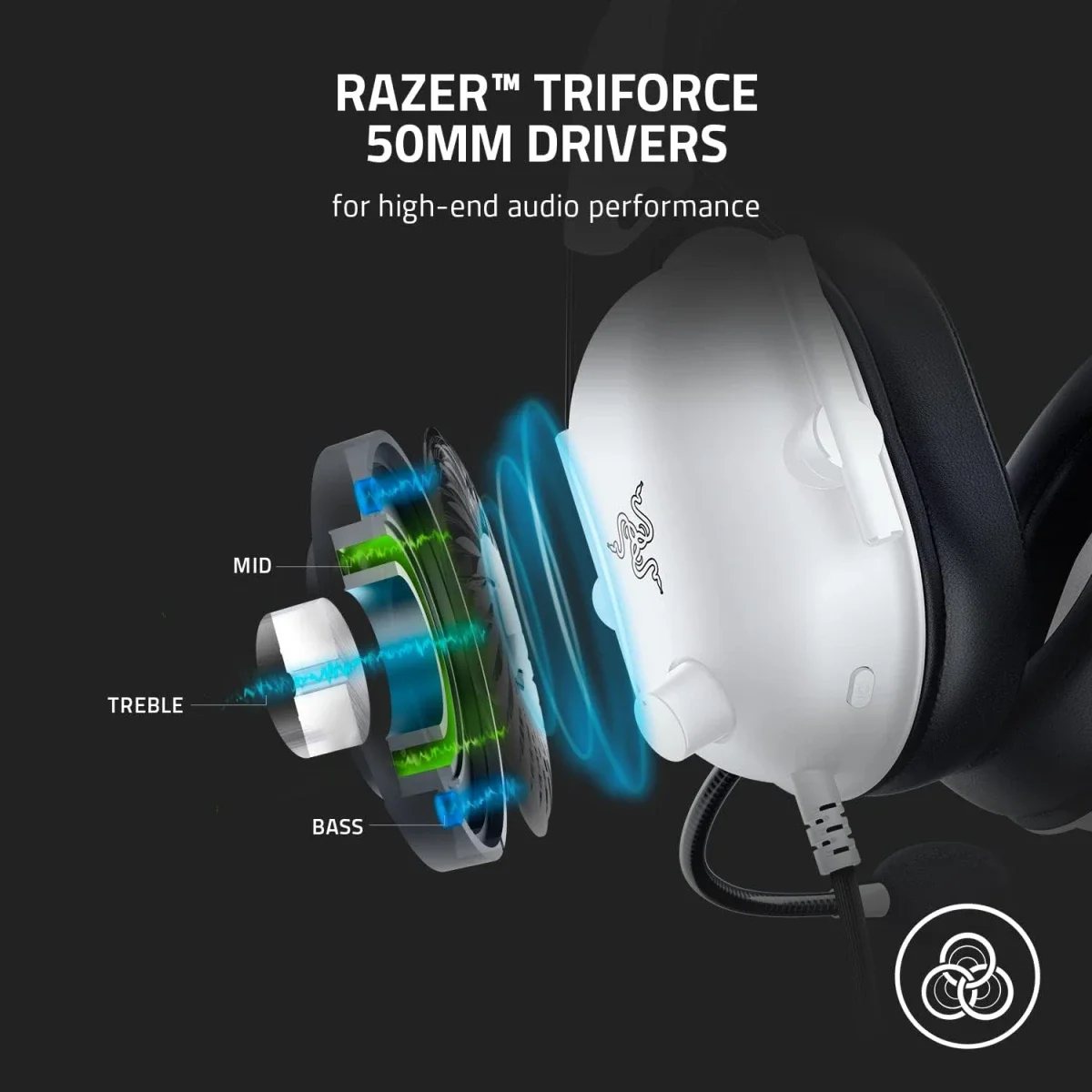 سماعة ألعاب Razer BlackShark V2 X باللون الأبيض مع صوت محيطي 7.1 - Thumbnail 2