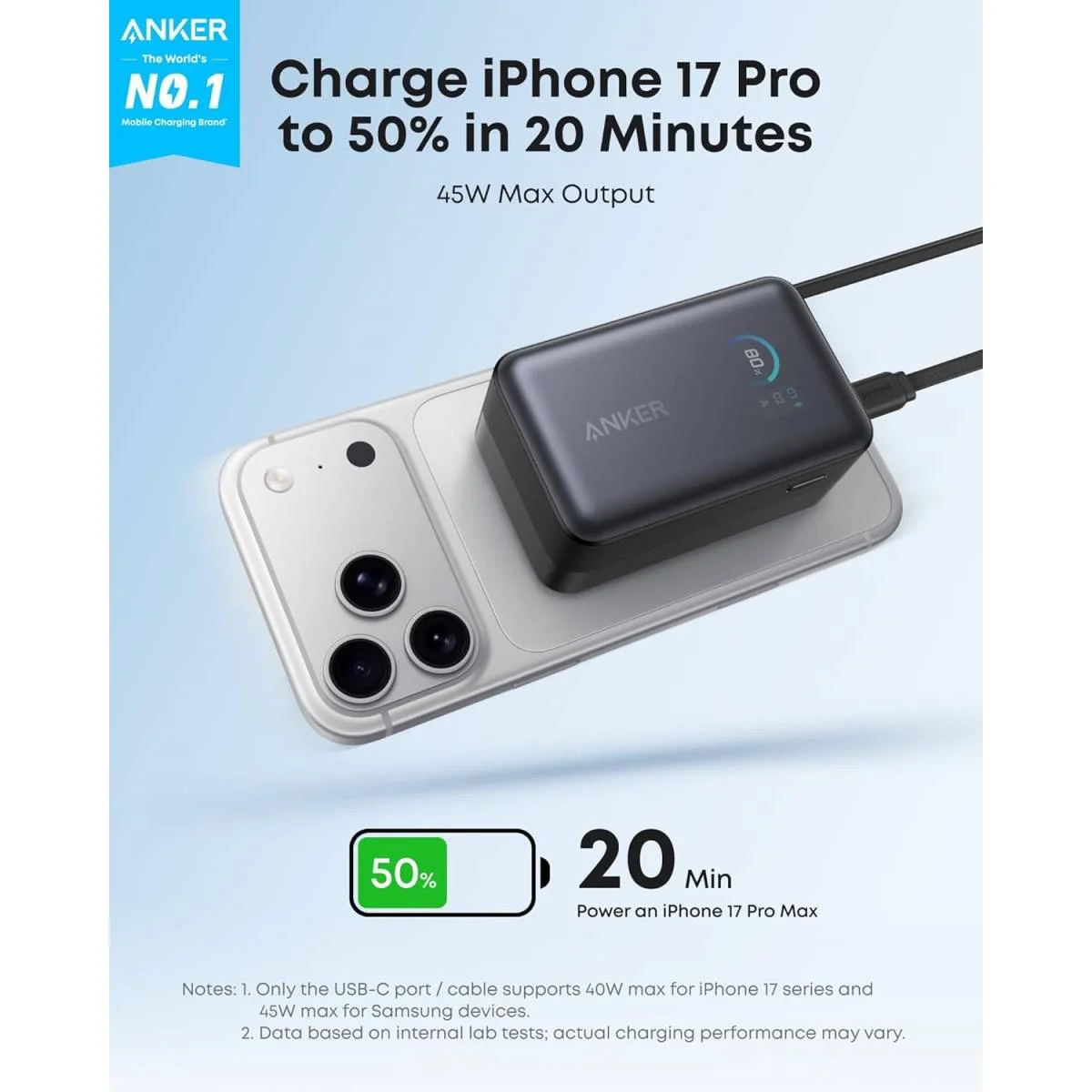 باور بانك Anker Nano 10000mAh 45W صغير مع كابل قابل للسحب - Image 2