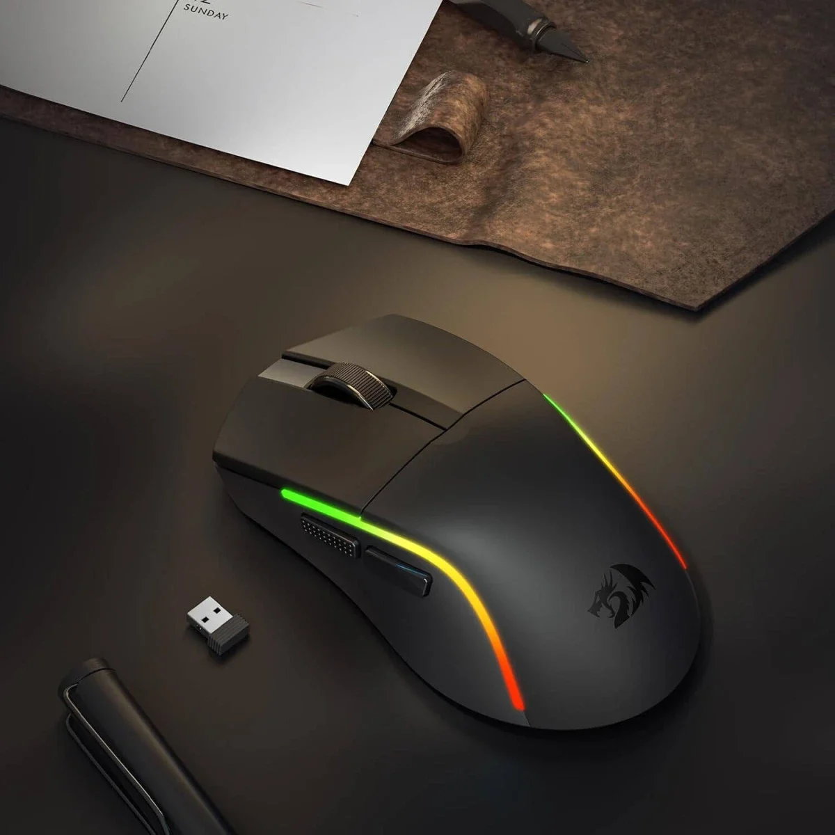 ماوس ألعاب Redragon Deicide M816 Pro لاسلكي ثلاثي الوضع، 26000 DPI، 61g، أسود - Thumbnail 5