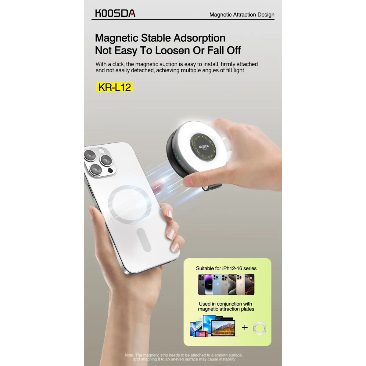 KOOSDA KR-L12 Magnetic Selfie Light with Adjustable Brightness - Image 3
