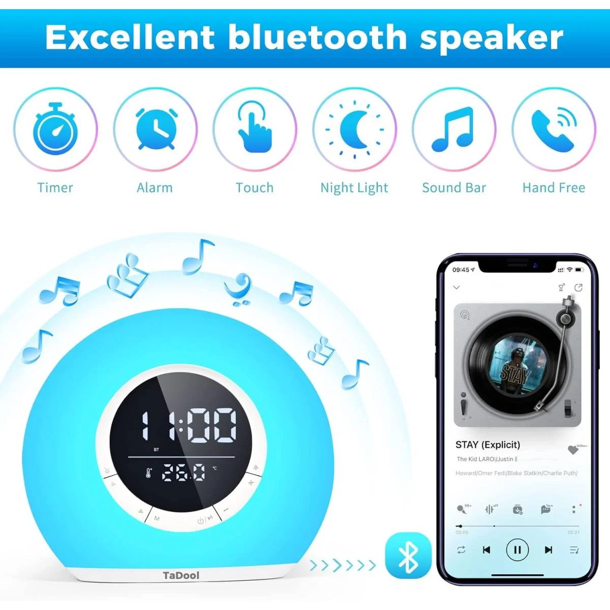 Sunrise Alarm Clock Wake-Up Light with 11-Color Lamp & Bluetooth Speaker - Image 5