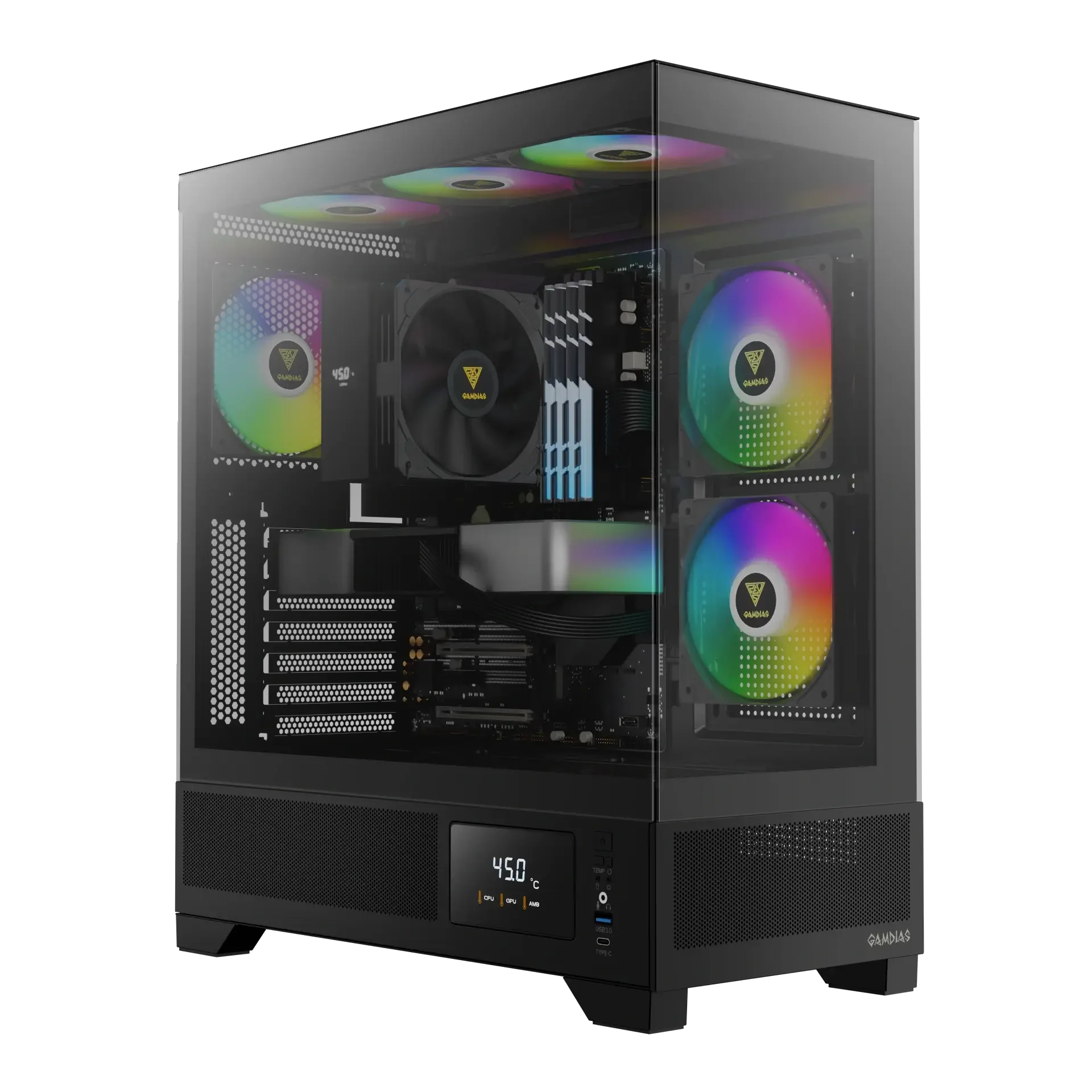 صندوق كمبيوتر عاب GAMDIAS ATLAS M1 ARGB متوسط حجم باللون اسود