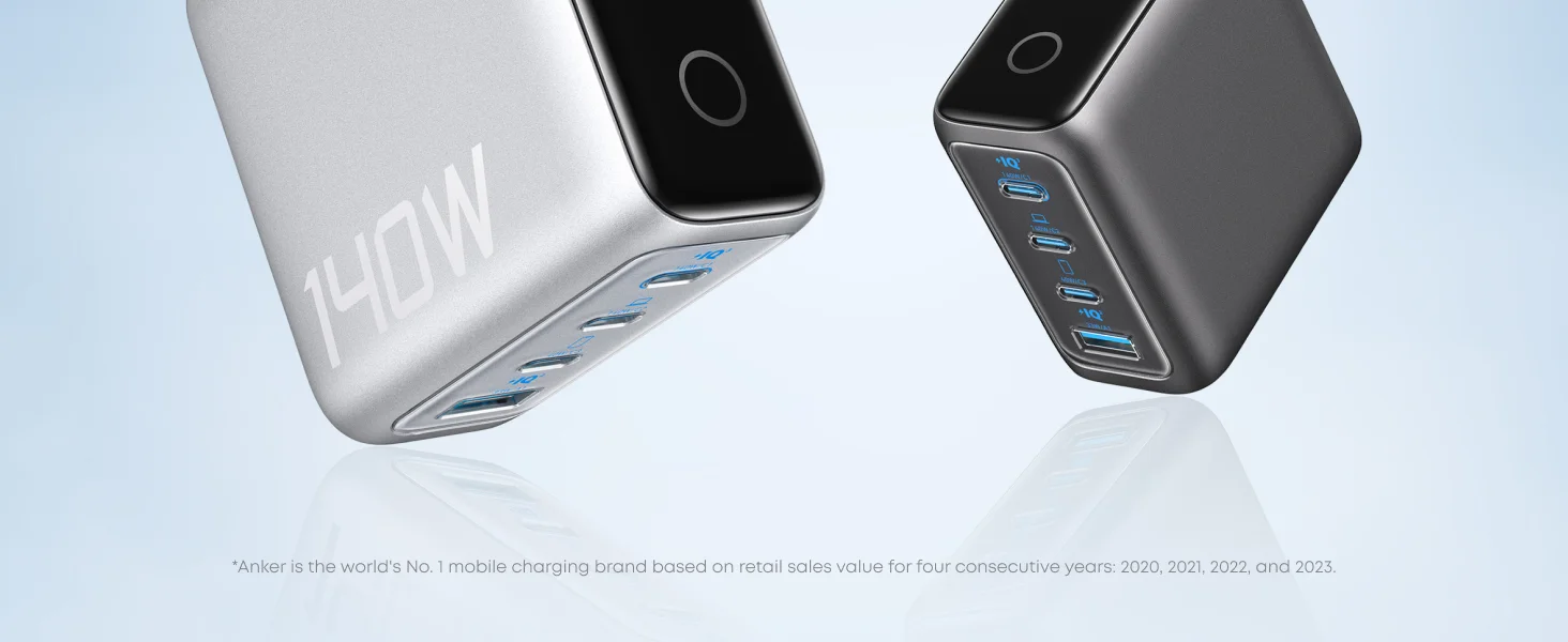 Anker 140W 4-Port GaN USB-C Charger with Smart Display, Black - Thumbnail 8