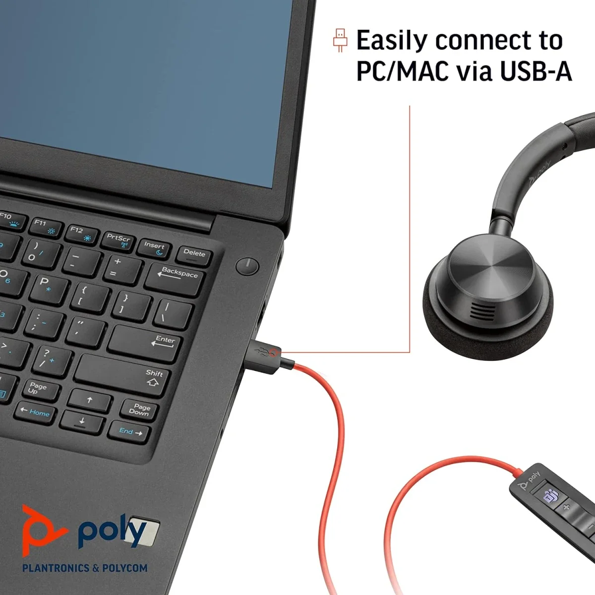 سماعة رأس Poly Blackwire 3320 سلكية مزدوجة الأذن USB-C مع ميكروفون بوم عازل للضوضاء - Thumbnail 3