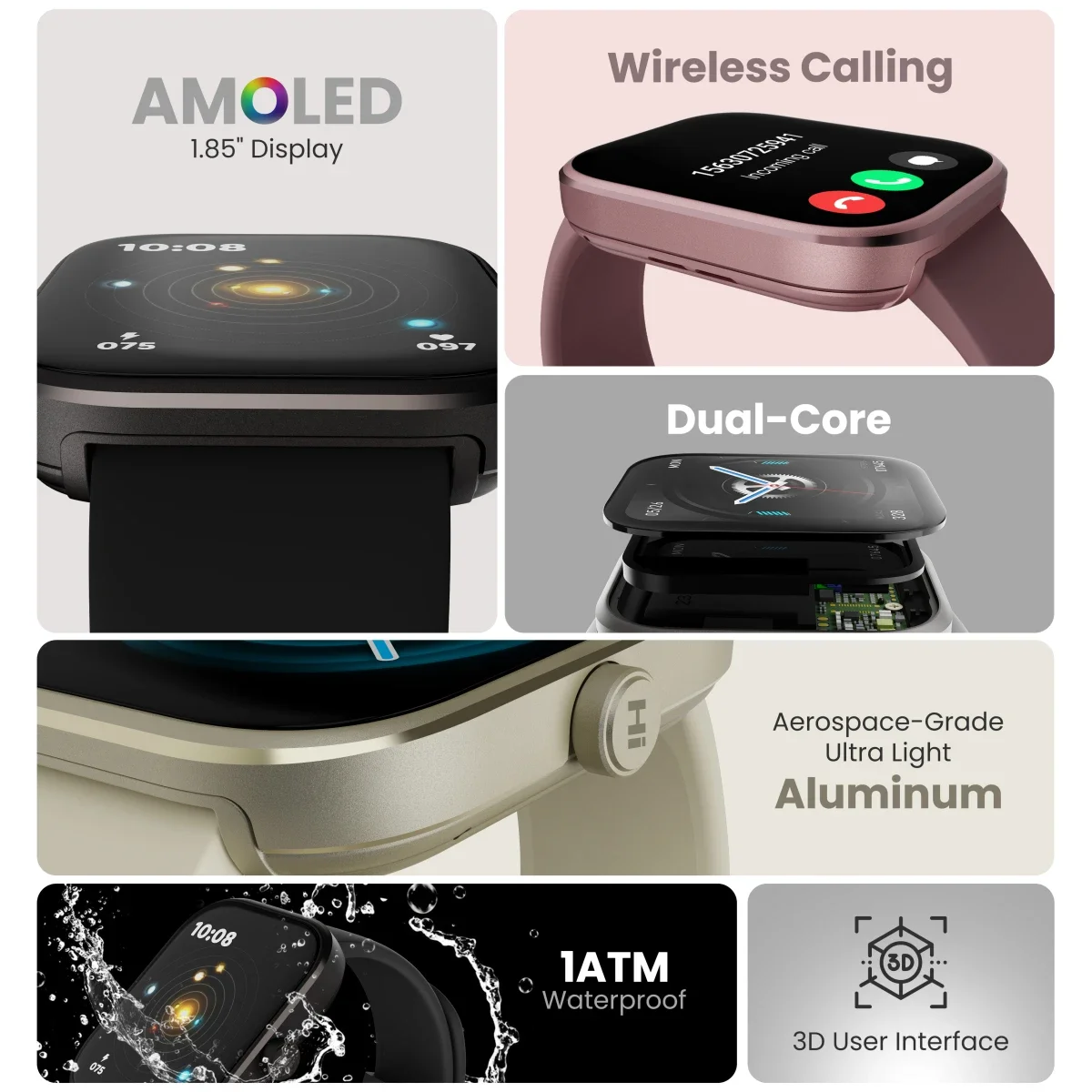 HiFuture LUME Pro Smartwatch 1.85-inch AMOLED Display with Wireless Calling, Dark Green - Thumbnail 4