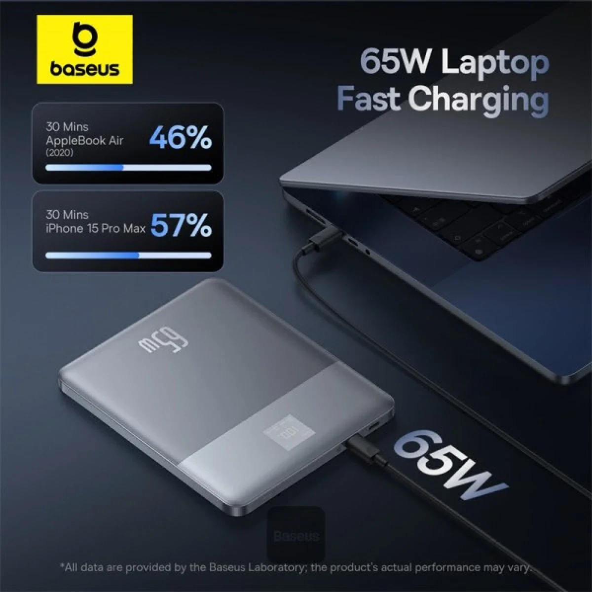 باور بانك Baseus Blade2 بسعة 12000mAh وشحن سريع 65W فائق النحافة مع شاشة رقمية - فضي - Thumbnail 3