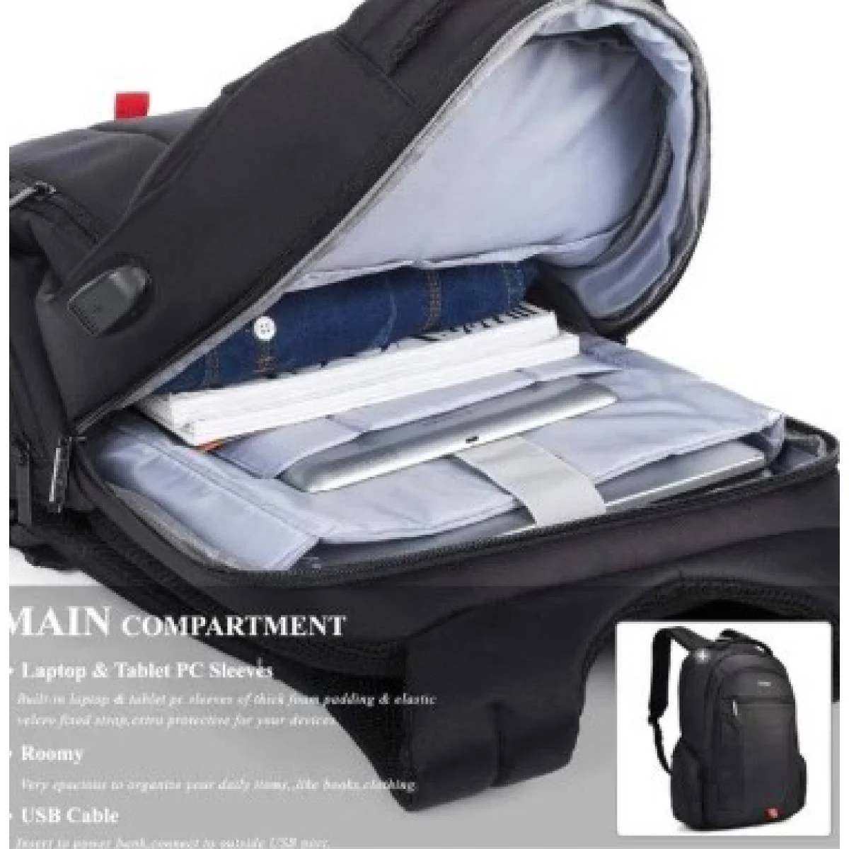 DTBG D8257W Water-Resistant Lightweight Laptop Bag with USB Charging Port for up to 17.3 Inch Laptops - Black - Image 5
