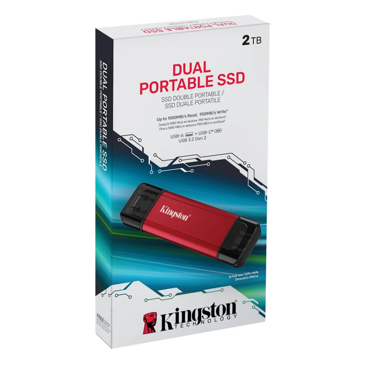 قرص SSD محمول Kingston سعة 2TB مزدوج USB-A/C بسرعة تصل إلى 1050MB/s USB 3.2 Gen 2 - Image 5