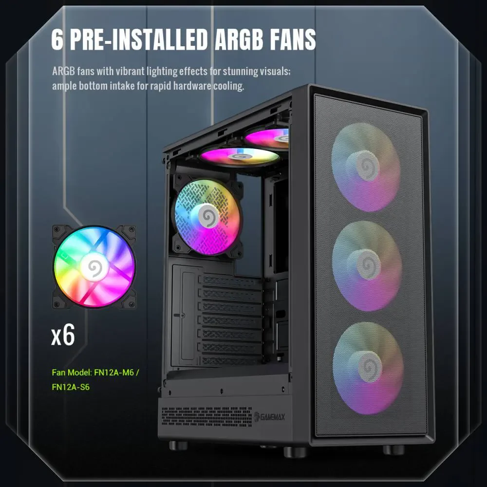 كيس كمبيوتر GameMax Storm 2 AB للألعاب Mid-Tower ATX أسود - Thumbnail 8