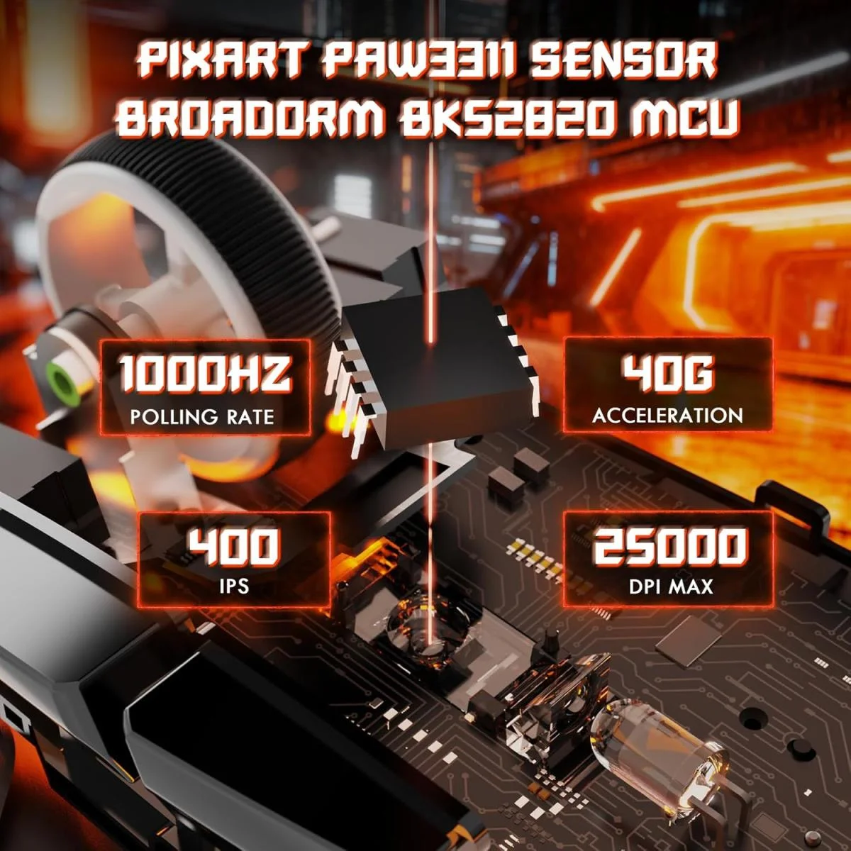 ماوس ألعاب لاسلكي ATTACK SHARK V6 مع قاعدة شحن مغناطيسية RGB، 25000 DPI، أسود - Image 3