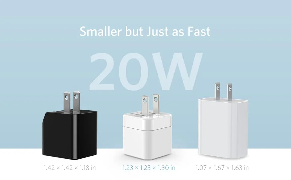 شاحن سريع USB-C Anker بقدرة 20 واط مع قابس قابل للطي وكابل USB-C إلى USB-C - أبيض - Thumbnail 3