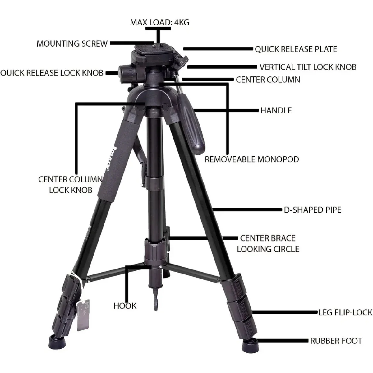 Jmary KP-2254 Professional Aluminum Tripod Monopod for DSLR Cameras, 4 kg Load, 1650 mm - Image 6