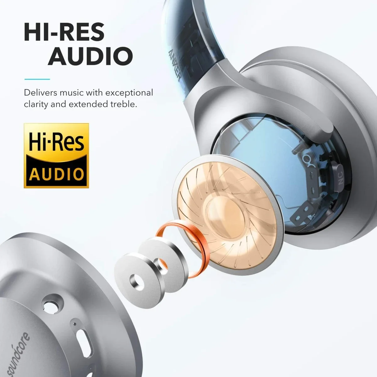 Anker Soundcore Life Q20 Hybrid ANC Wireless Over-Ear Headphones, Silver - Thumbnail 6