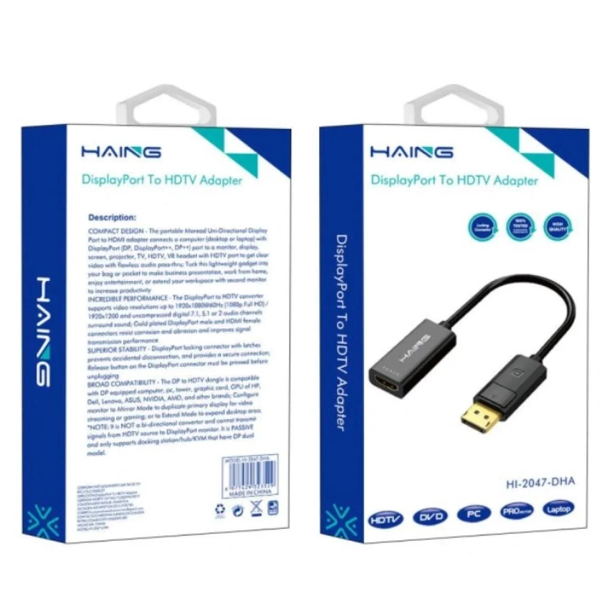 محول HAING من DisplayPort ذكر إلى HDMI أنثى بدقة 4K ومعدل 60Hz