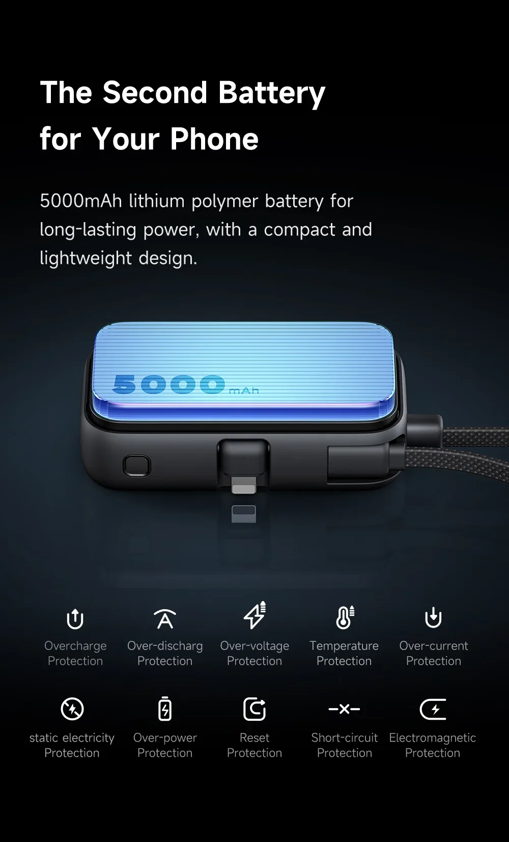 باور بانك Mcdodo MC-7800 MDD Free Kit بسعة 5000mAh وشحن 20W مع قابس iPhone وشاشة رقمية - أسود - Thumbnail 22