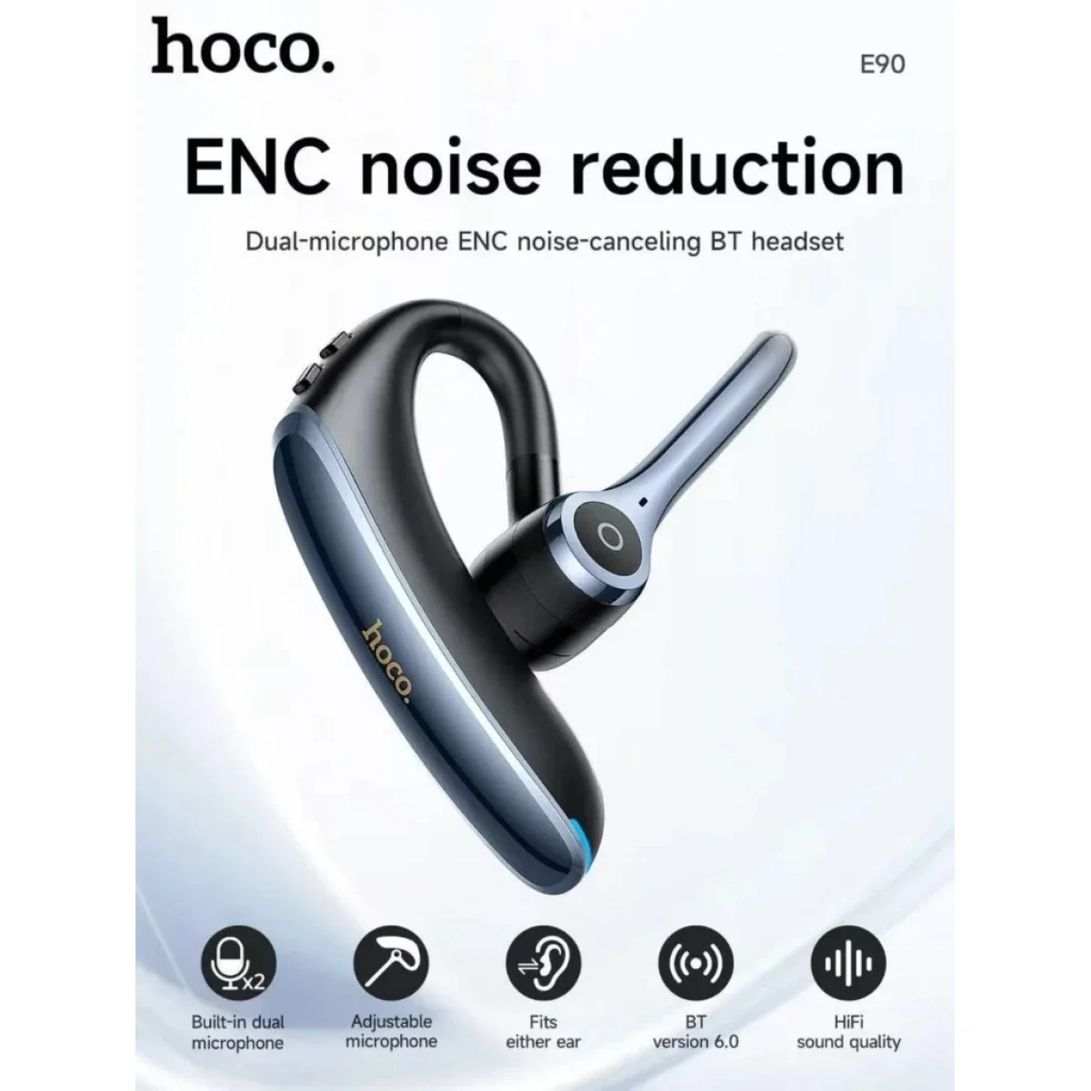 HOCO E90 Single-Ear Bluetooth Headset with ENC, Dual Microphones and 23-Hour Playtime - Black - Image 4