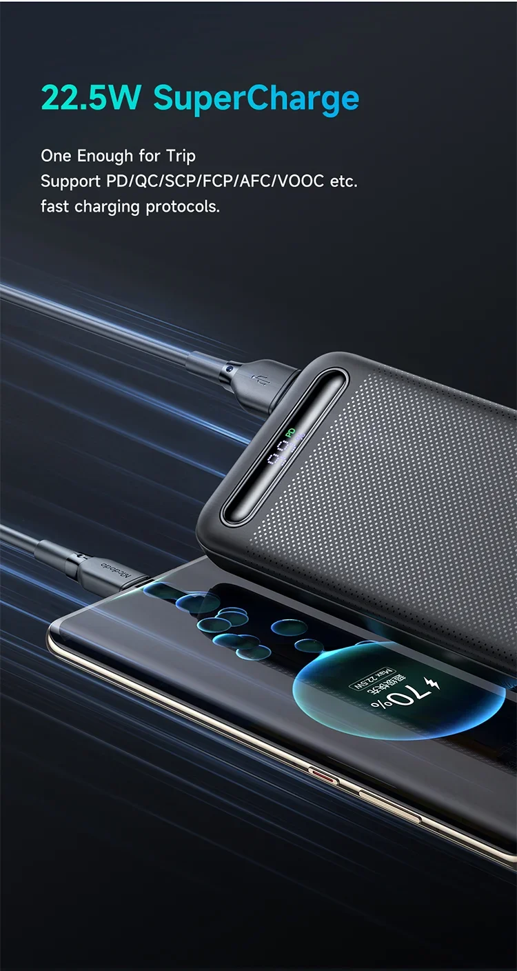 Mcdodo MC-3882 10000mAh Power Bank with Digital Display, 22.5W, USB-C & Dual USB-A - Blue - Thumbnail 12