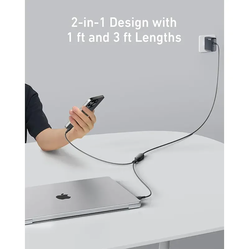 كابل شحن Anker A8895H12 USB-C اثنان في واحد 1.8 متر 140 واط أسود - Thumbnail 4