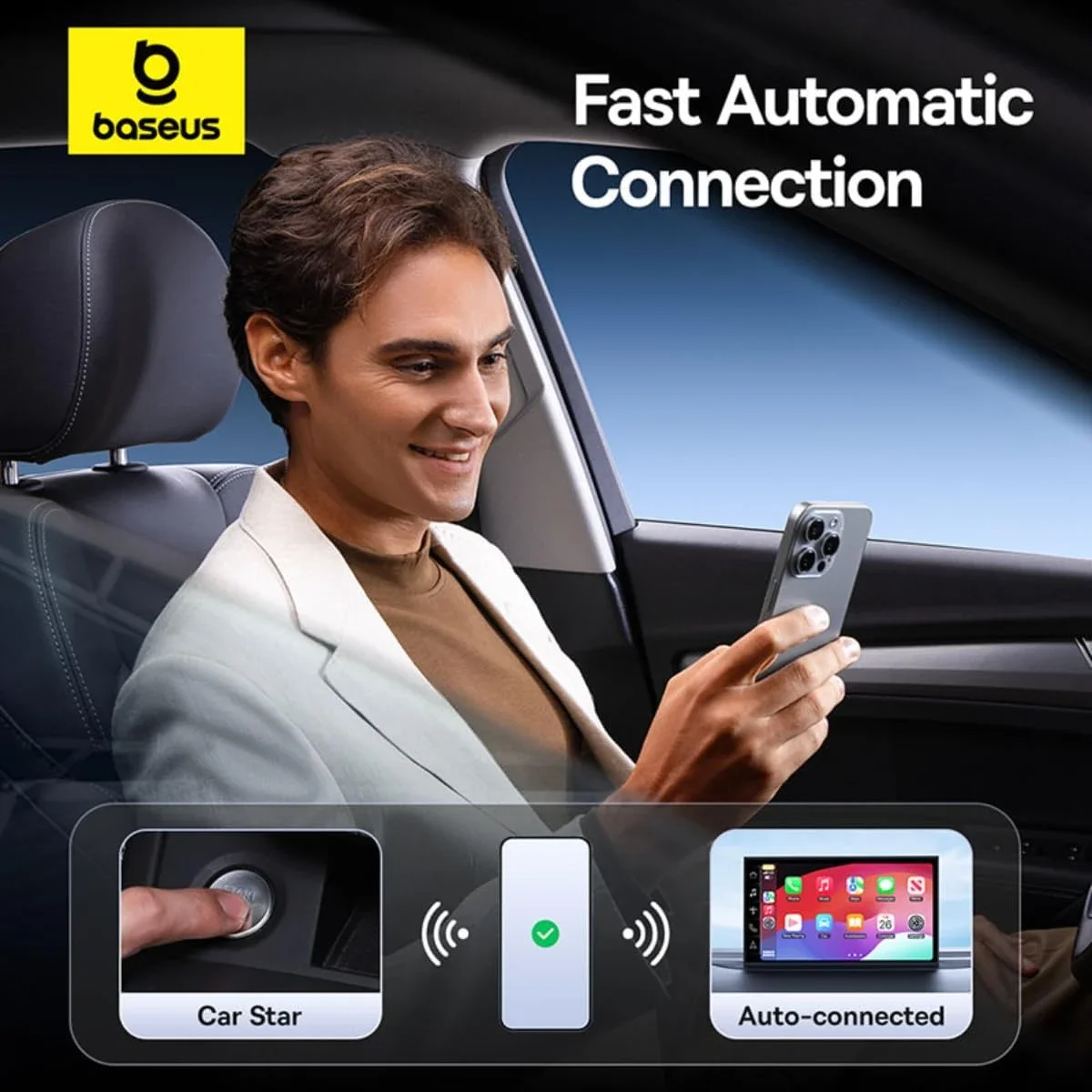Baseus PrimeTrip Wireless CarPlay Adapter for iPhone, Grey - Thumbnail 8