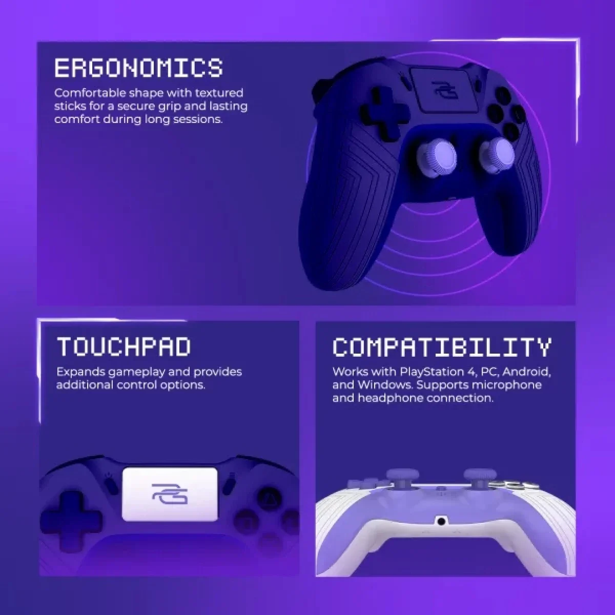 Proove Skadi Wireless Gamepad for PlayStation 4, PC & Android - White/Purple - Thumbnail 4