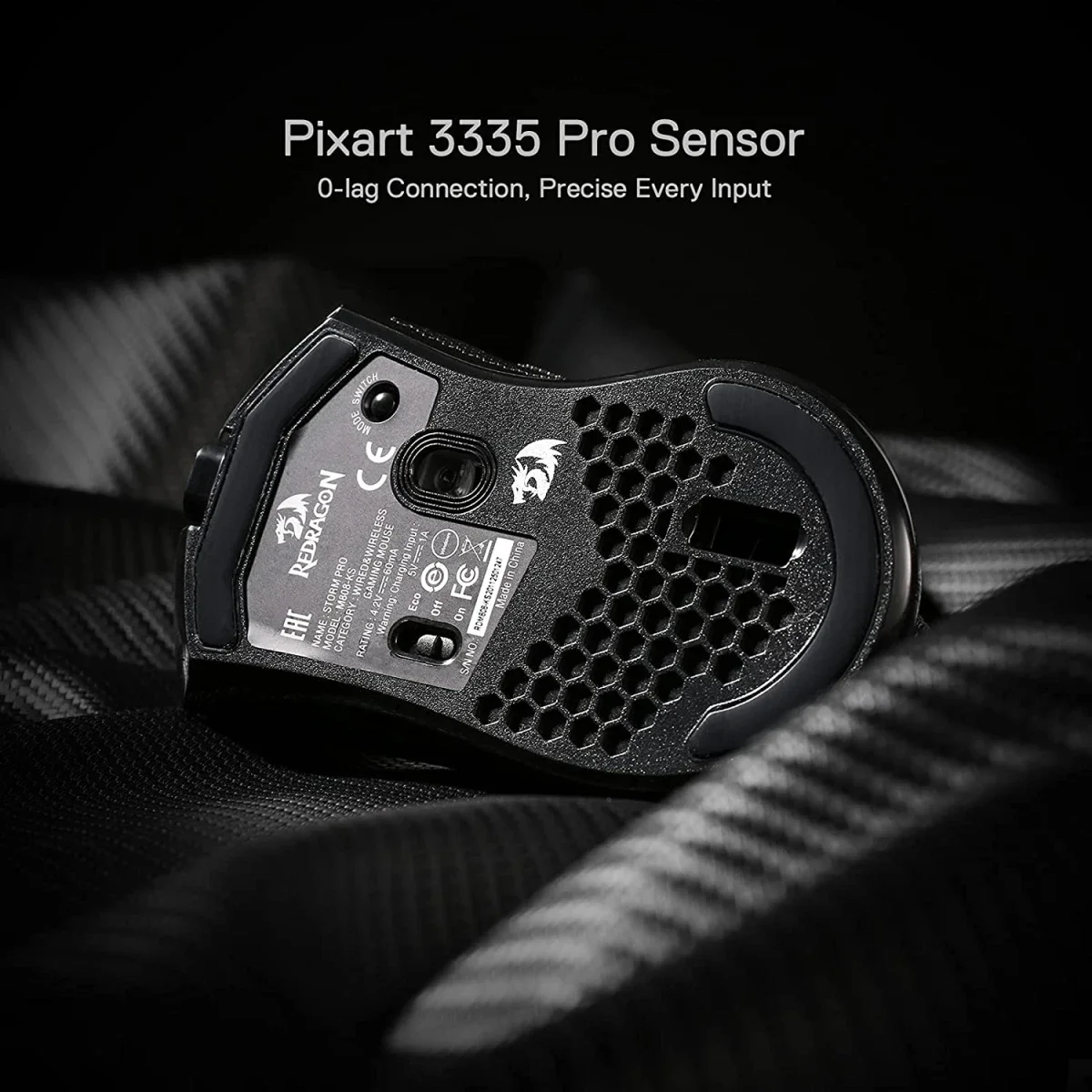 ماوس ألعاب Redragon M808 Storm Pro لاسلكي RGB بهيكل خلية نحل، 16000 DPI، أبيض - Image 4