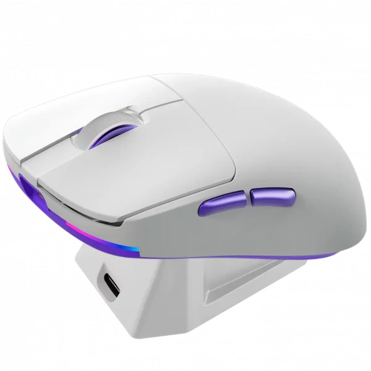 Proove Superfight Wireless Tri-Mode Gaming Mouse, 12000 DPI, Charging Dock, White/Purple - Thumbnail 3