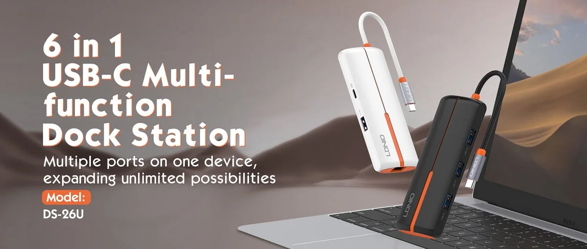 محطة توصيل LDNIO DS-26U 6 في 1 مع USB-C PD وUSB 2.0 وUSB 3.0 وRJ45 - Image 7
