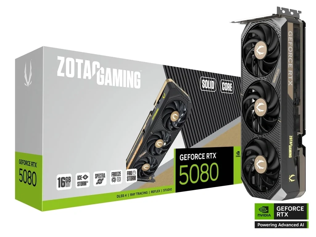 كرت شاشه ZOTAC GAMING GeForce RTX 5080 SOLID CORE سعه 16GB GDDR7