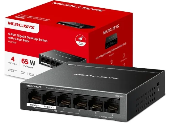 MERCUSYS MS106GP 6-Port Gigabit Switch, 4 PoE+ Ports, 65W Budget, 2 Uplinks, 250m PoE, Auto Recovery, Isolation Mode - Image 9