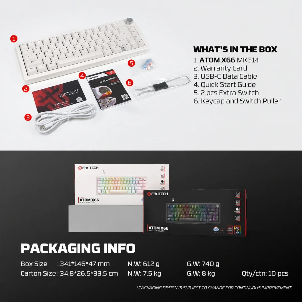Fantech RETRO Beige Wired Mechanical Gaming Keyboard with Ice Apricot Switches - ATOM X66 MK614 - Thumbnail 8