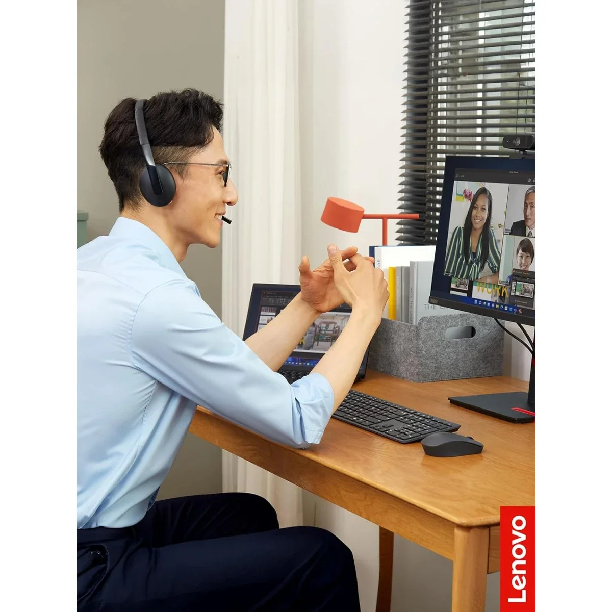 سماعة رأس أعمال سلكية Lenovo بإلغاء الضوضاء النشط ANC USB-C وUSB-A، معتمدة من Zoom، 145 غ - Thumbnail 9
