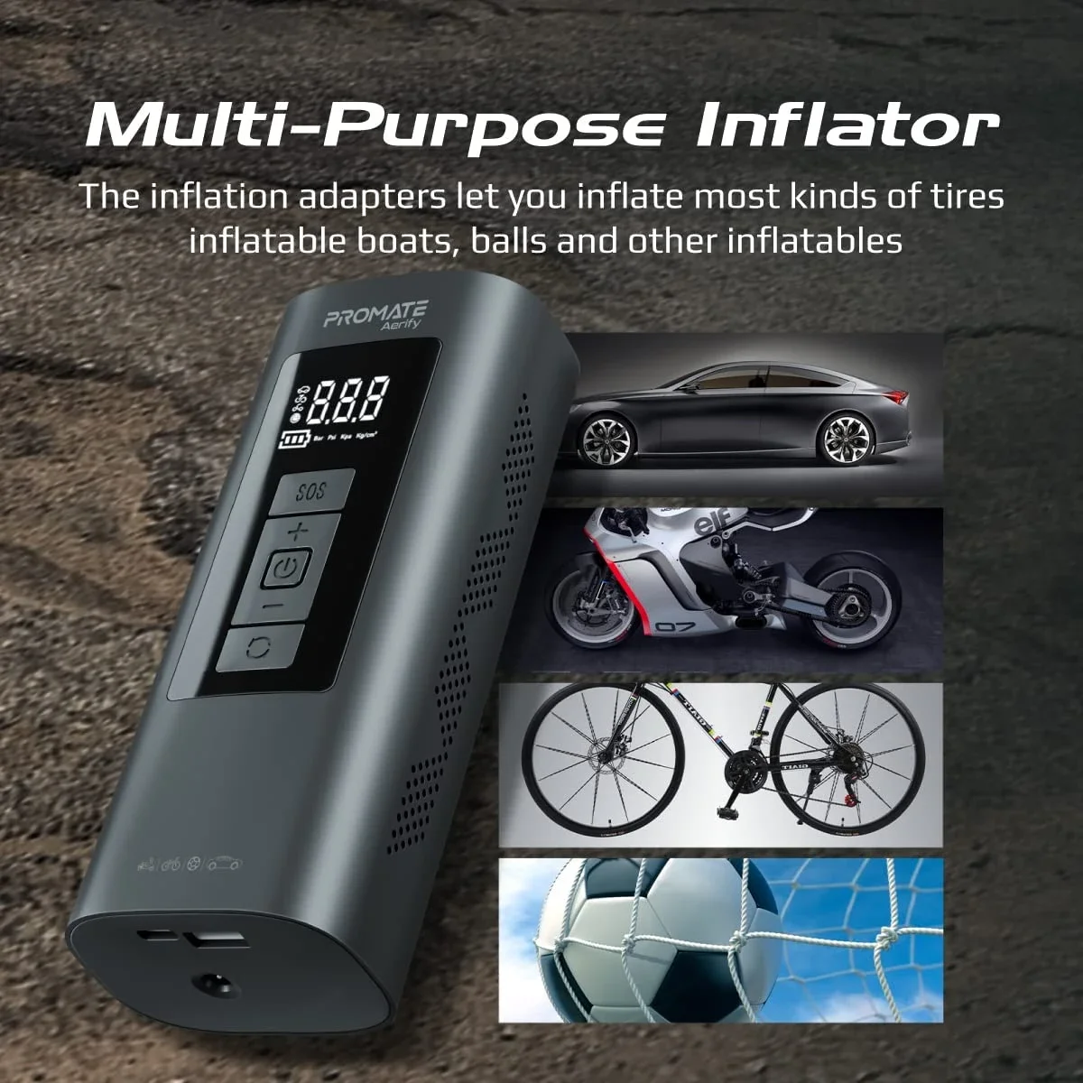 Promate Aerify 4-in-1 Portable Electric Air Pump 6000mAh 150 PSI - Thumbnail 6