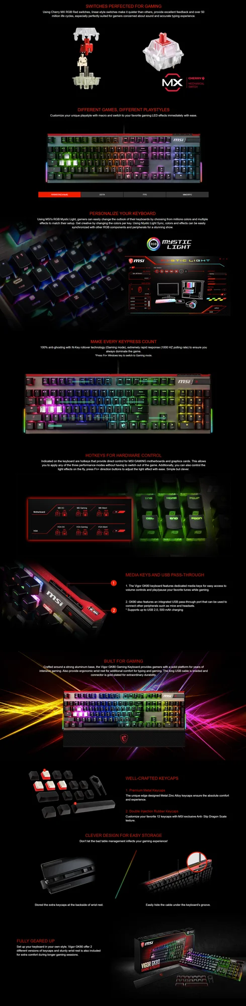 MSI VIGOR GK80 Cherry MX Red RGB Mechanical Gaming Keyboard - Thumbnail 5