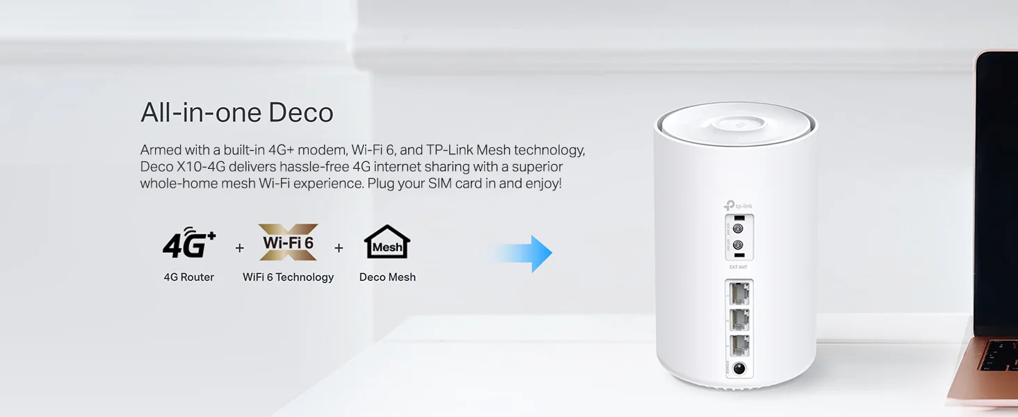 راوتر Mesh ‏4G+ وWi‑Fi 6 من TP-LINK Deco X10-4G AX1500 مع منفذ شريحة SIM - Thumbnail 12