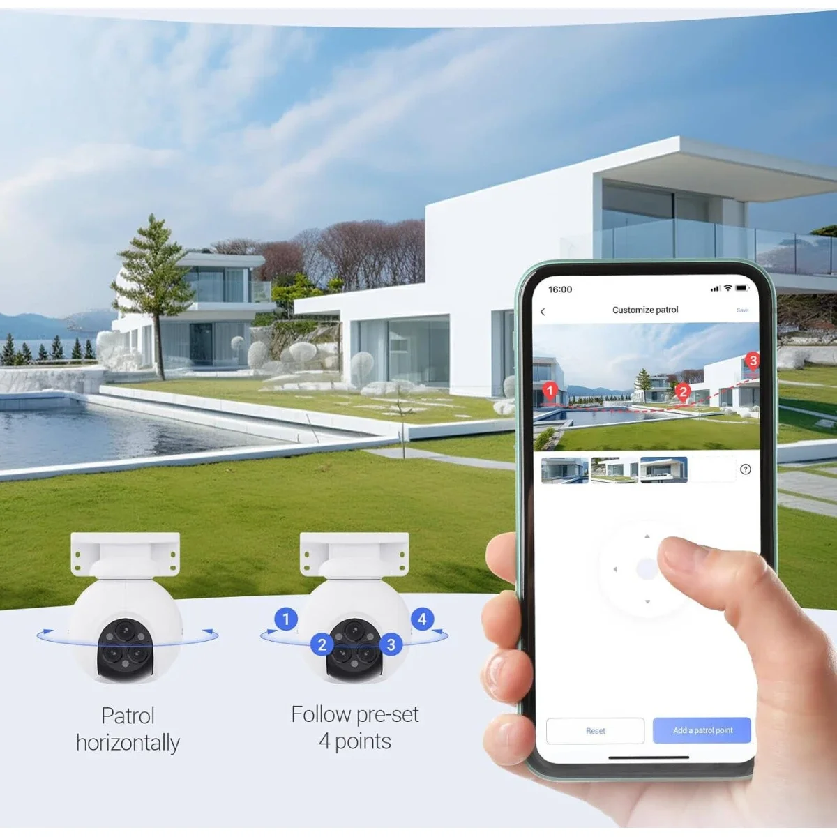 كاميرا منزلية ذكية Wi‑Fi بعدسات ثلاثية Ezviz H80f Multi بدقة 2K+ باللون الأبيض - Image 10